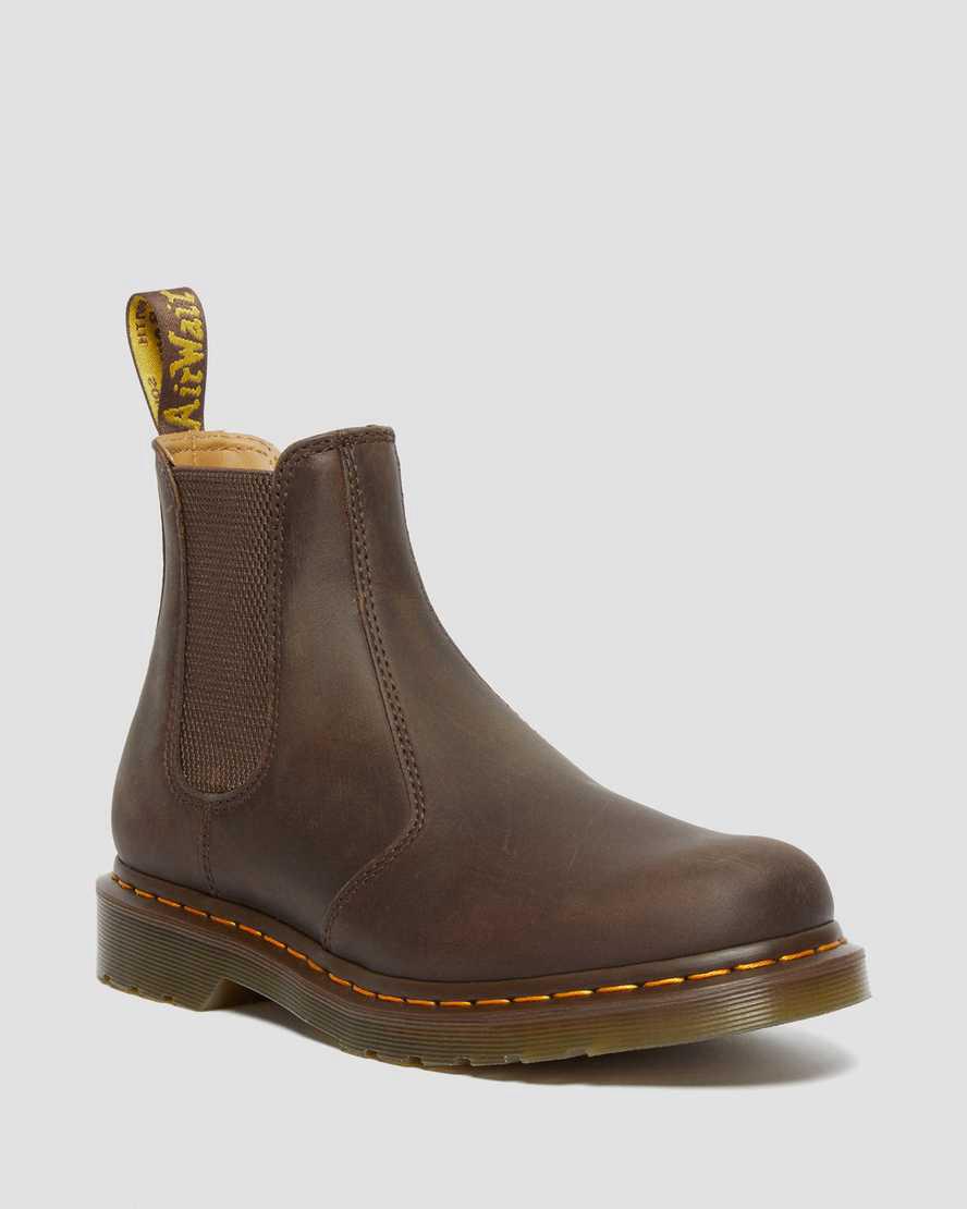 Botines Dr Martens 2976 Yellow Stitch Crazy Horse Leather Chelsea Mujer Marrones Oscuro España | 75842-HYXN