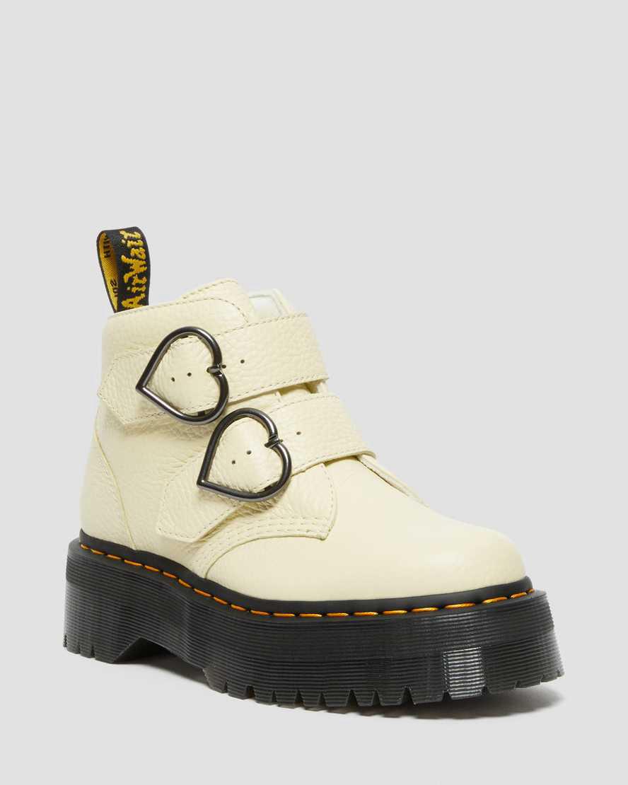 Botines Dr Martens Devon Heart Leather Platform Mujer Marrones Creme España | 92805-BAEH
