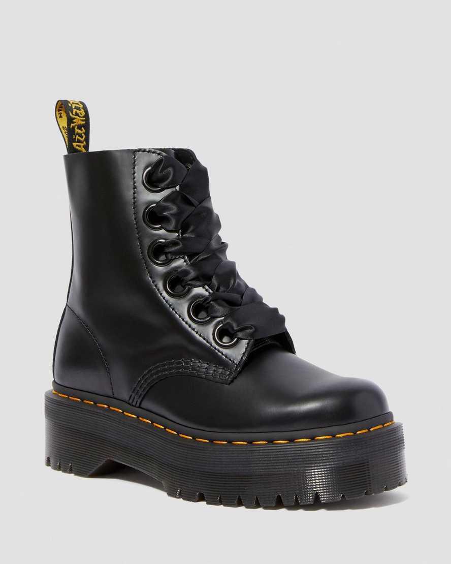 Botines Dr Martens Molly Leather Platform Mujer Negras España | 45678-TJRE