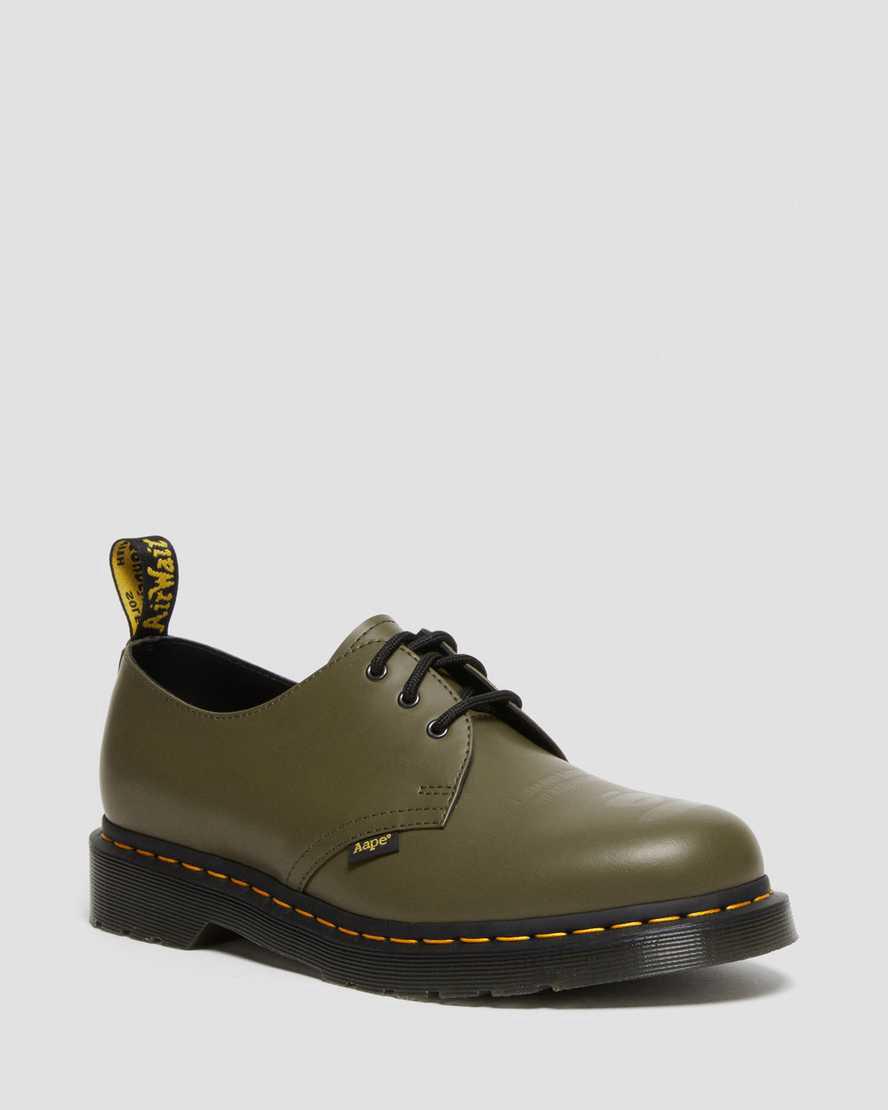 Zapatos Oxford Dr Martens 1461 AAPE Smooth Leather Mujer Verde Oliva Verde España | 07684-FKEM