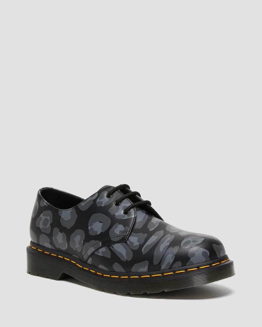 Zapatos Oxford Dr Martens 1461 Distorted Leopard Print Hombre Negras España | 16078-ROIS