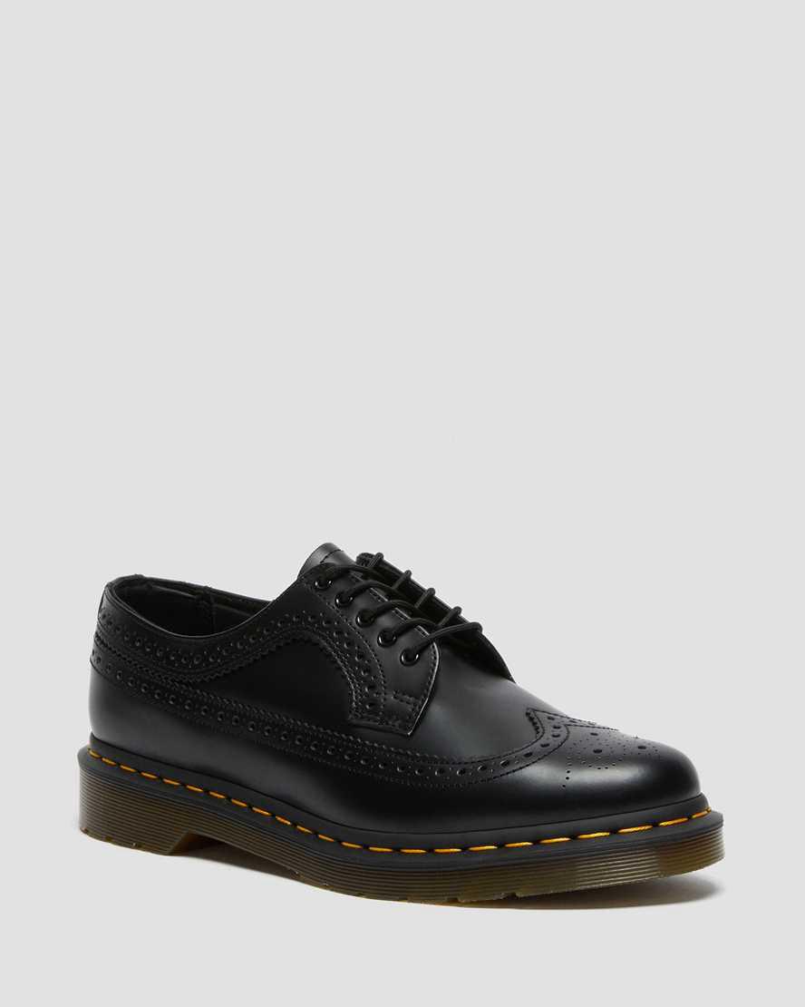 Zapatos Oxford Dr Martens 3989 Yellow Stitch Smooth Leather Brogue Hombre Negras España | 25403-SWIK