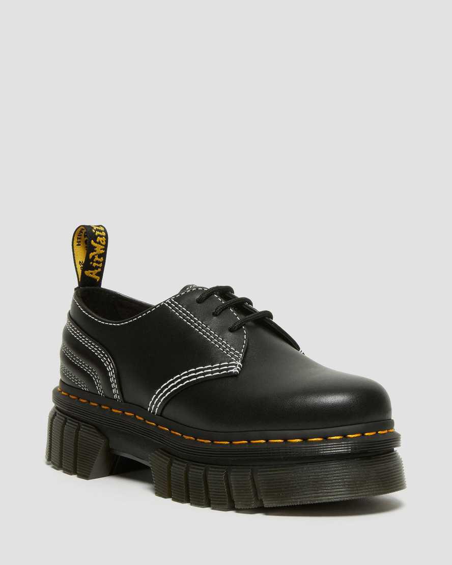 Zapatos Oxford Dr Martens Audrick White Stitch Leather Platform Mujer Negras España | 73502-JDSX