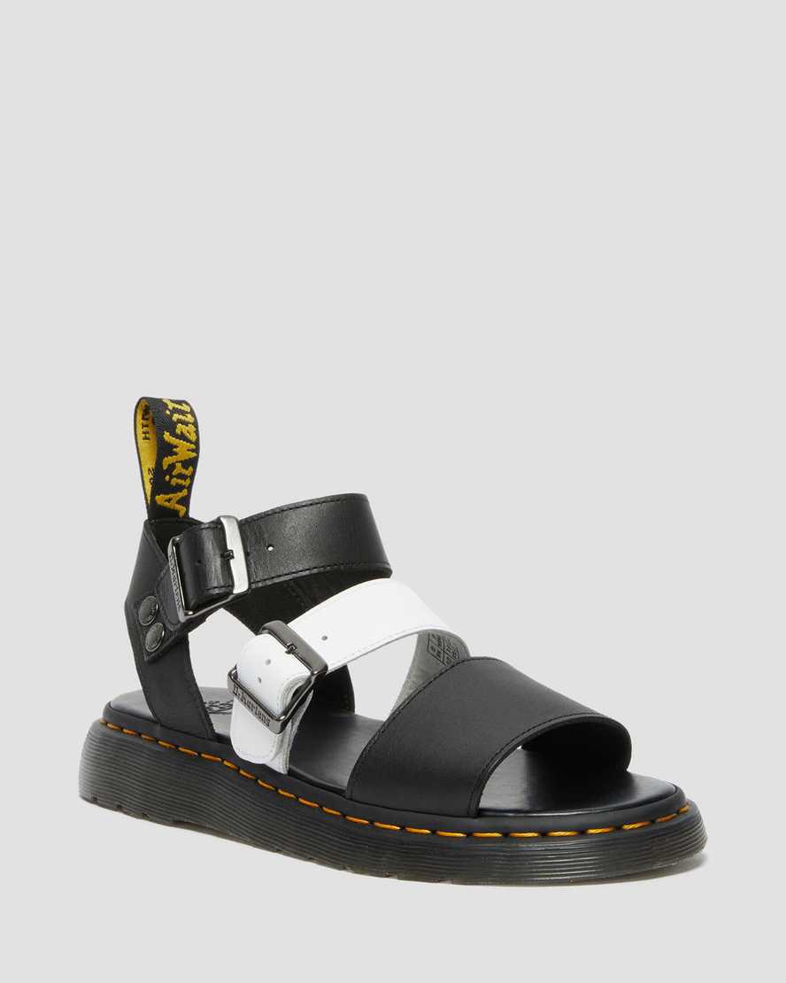 Sandalias Dr Martens Gryphon Contrast Leather Strap Hombre Negras Blancas España | 47605-GEPW